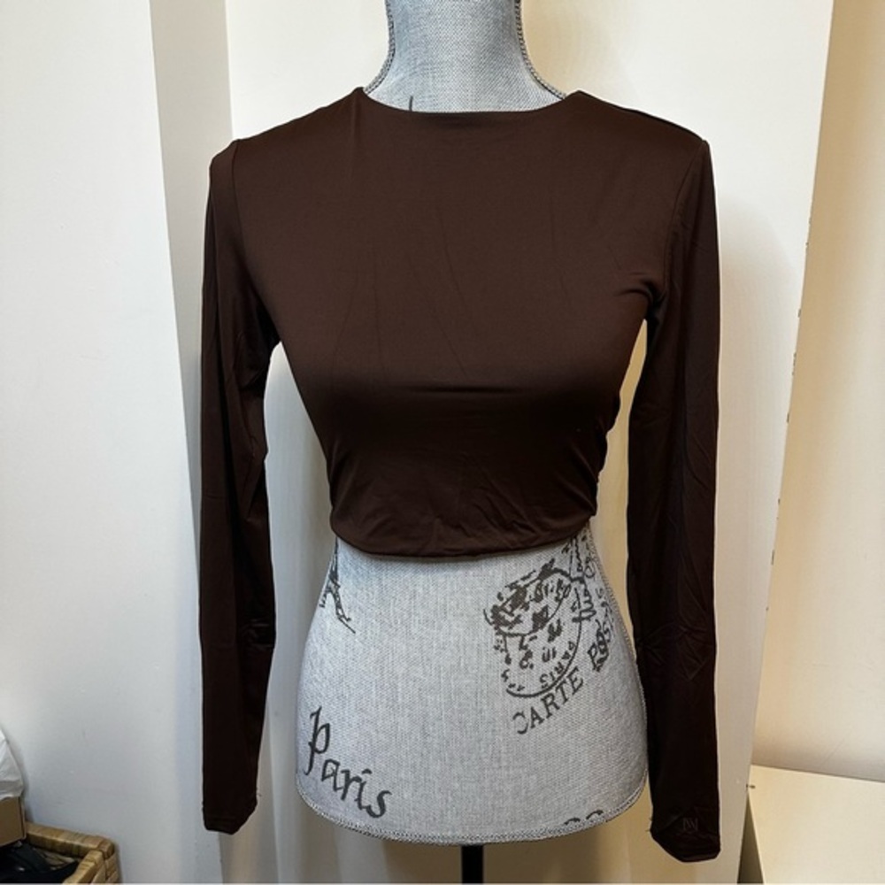 Meshki Long Sleeve Crop Chocolate Brown Size Small